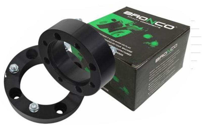Black wheel spacer with Bronco box on a white background