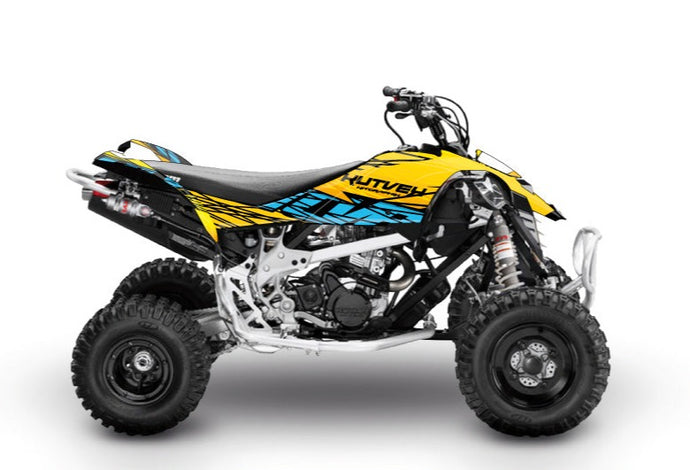 CAN AM DS 650 ATV ERASER GRAPHIC KIT YELLOW BLUE