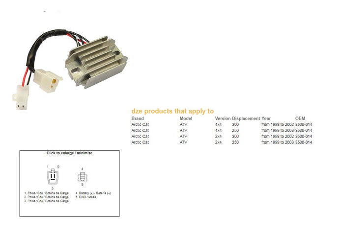 DZE VOLTAGE REGULATOR ARCTIC CAT 250 '99-'03, 300 '98-'02 (OEM 3530-014)