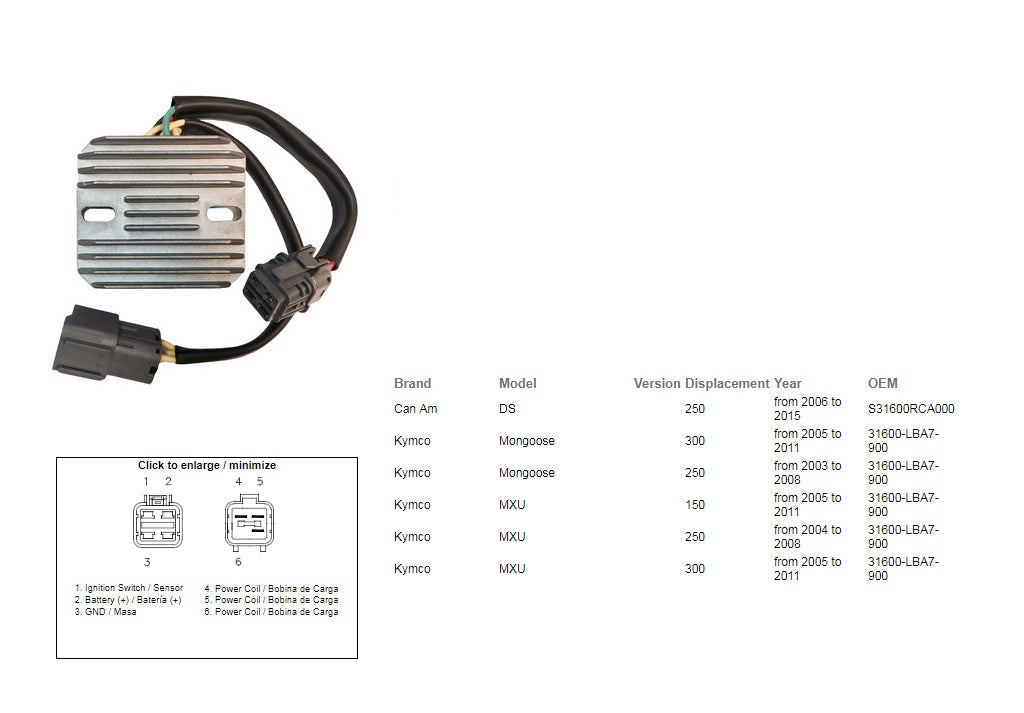 DZE VOLTAGE REGULATOR KYMCO MXU 150/250/300 AND CAN-AM DS 250 2468-01