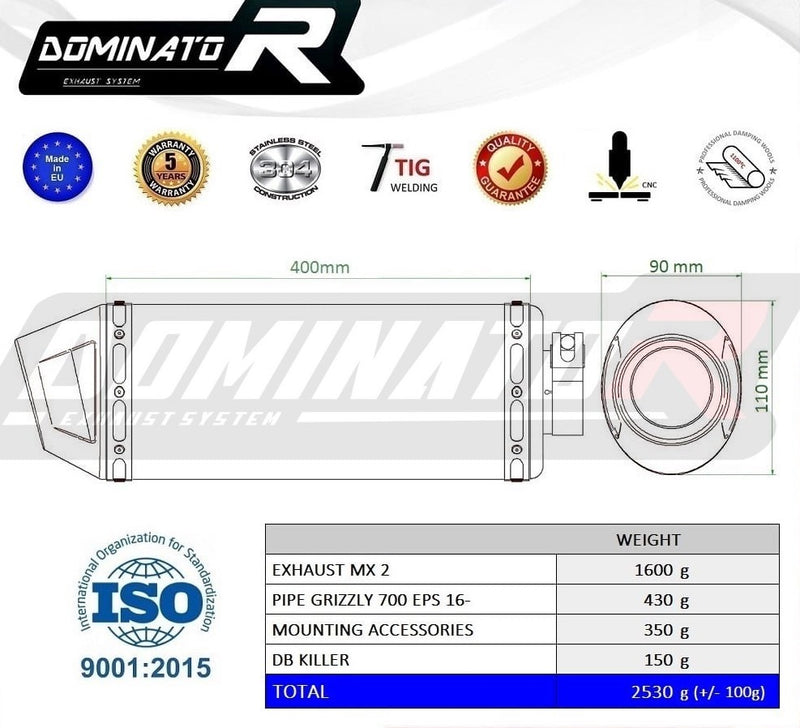 Laden Sie das Bild in Galerie -Viewer, YAMAHA GRIZZLY 700 EPS 2016–2018 AUSPUFFSCHALLDÄMPFER MX2 + DB KILLER MEDIUM
