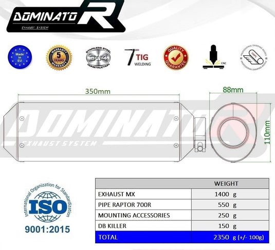 YAMAHA RAPTOR 700 R 2015–2021 AUSPUFFSCHALLDÄMPFER MX + DB KILLER MEDIUM