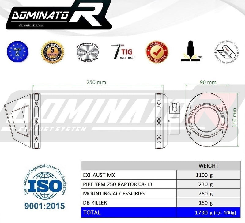 Chargez l&#39;image dans la visionneuse de la galerie, YAMAHA YFM 250 RAPTOR 2008 - 2013 SILENCIEUX D&#39;ÉCHAPPEMENT MX2 + DB KILLER MEDIUM
