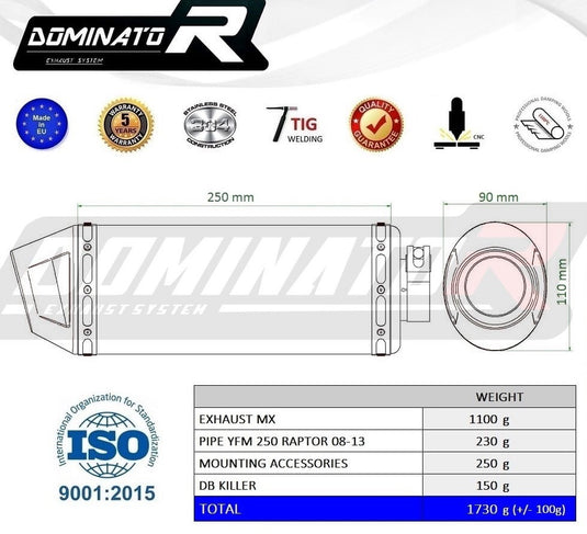 YAMAHA YFM 250 RAPTOR 2008 - 2013 SILENCIEUX D'ÉCHAPPEMENT MX2 + DB KILLER MEDIUM