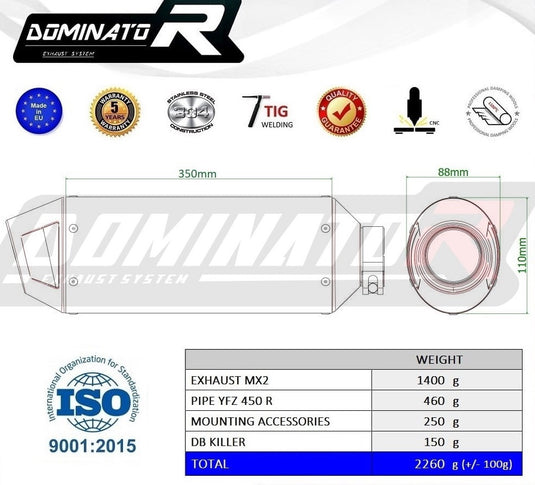 YAMAHA YFZ 450 R 2014 - 2022 EXHAUST SILENCER MUFFLER MX2 + DB KILLER MEDIUM