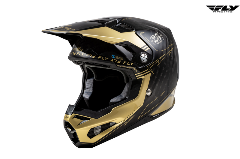 Chargez l&#39;image dans la visionneuse de la galerie, FLY RACING Formula Smart Carbon Legacy Helmet - Black/Gold 73-4446
