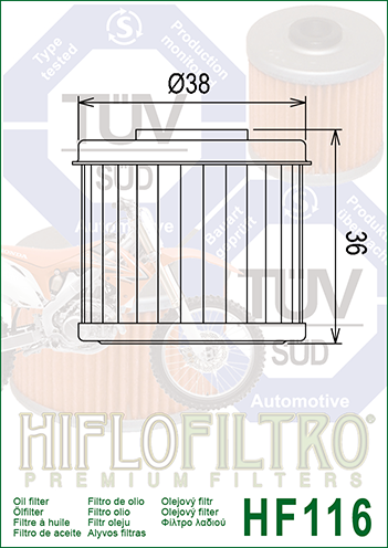 HIFLO OIL FILTER HONDA TRX450 R/ER HF116