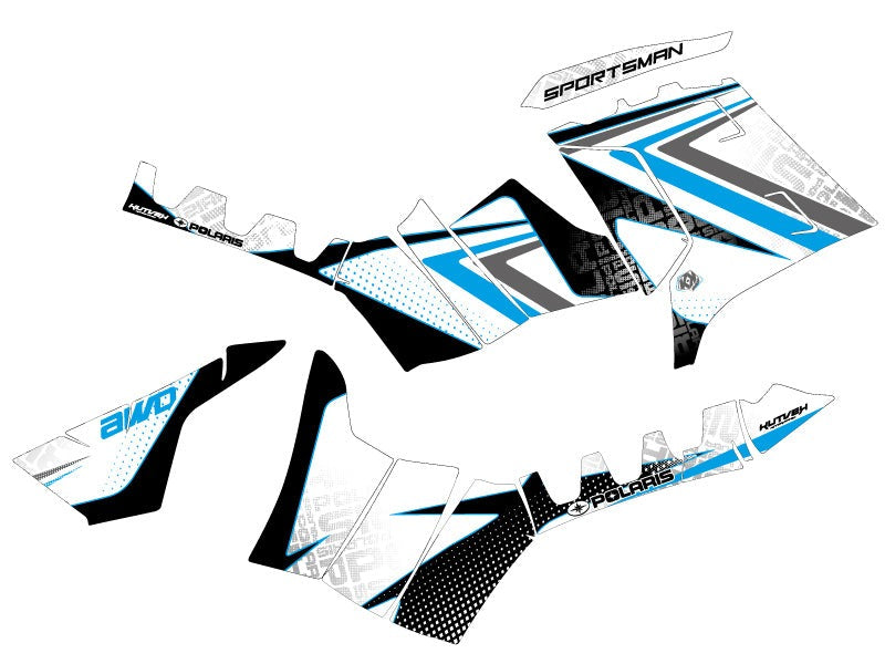 Laden Sie das Bild in Galerie -Viewer, POLARIS 1000 SPORTSMAN TOURING ATV ROCK GRAPHIC KIT WHITE BLUE
