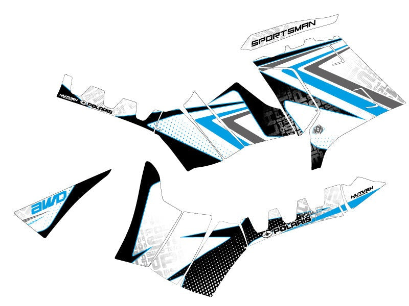 Chargez l&#39;image dans la visionneuse de la galerie, POLARIS 550 SPORTSMAN FOREST ATV ROCK GRAPHIC KIT WHITE BLUE
