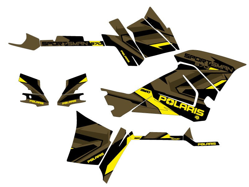 POLARIS 570 SPORTSMAN TOURING ATV HIDDEN GRAPHIC KIT GREEN YELLOW