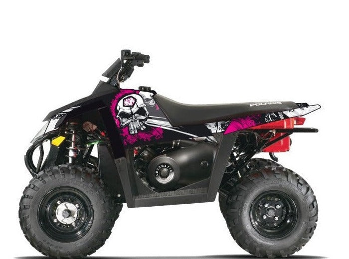 Laden Sie das Bild in Galerie -Viewer, POLARIS SCRAMBLER 500 ATV TRASH GRAPHIC KIT BLACK PINK
