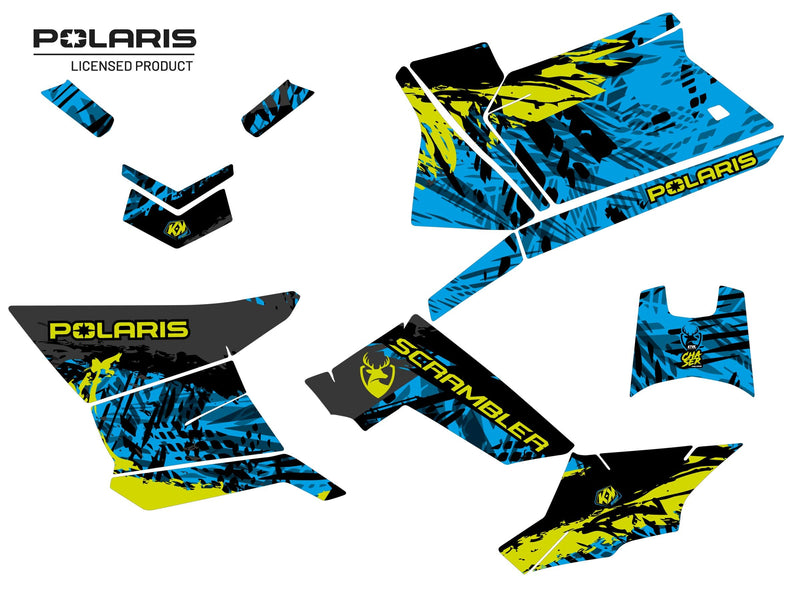 Chargez l&#39;image dans la visionneuse de la galerie, POLARIS SCRAMBLER 850-1000 XP ATV CHASER GRAPHIC KIT BLUE
