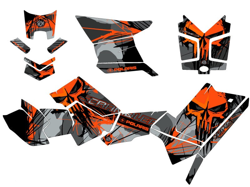 POLARIS SCRAMBLER 850-1000 XP ATV EVIL GRAPHIC KIT GREY ORANGE FULL