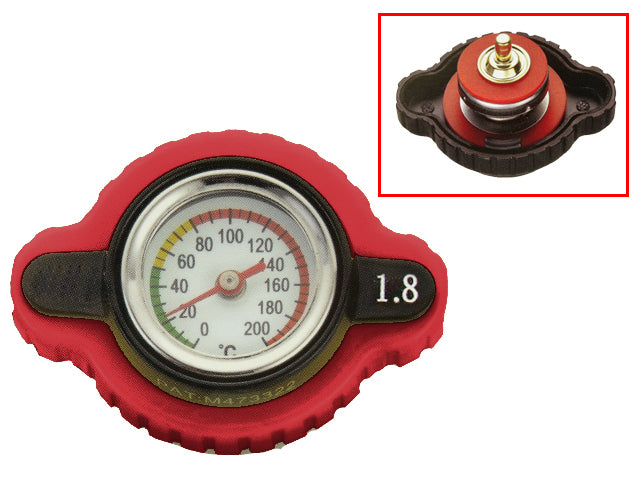 PSYCHIC RADIATOR PLUG WITH TEMPERATURE GAUGE HONDA, KAWASAKI, SUZUKI, YAMAHA (1.8 BAR) RED