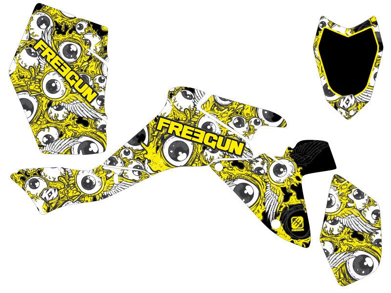 Laden Sie das Bild in Galerie -Viewer, SUZUKI 400 LTZ IE ATV FREEGUN EYED GRAPHIC KIT YELLOW
