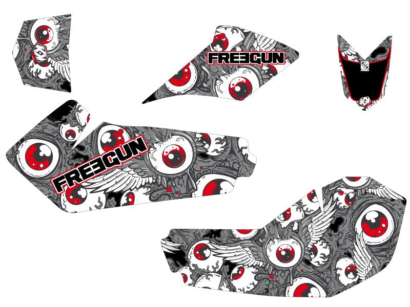 Chargez l&#39;image dans la visionneuse de la galerie, SUZUKI 90 LTZ ATV FREEGUN EYED GRAPHIC KIT GREY RED
