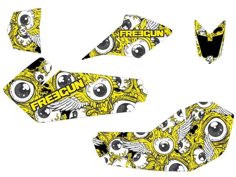 Chargez l&#39;image dans la visionneuse de la galerie, SUZUKI 90 LTZ ATV FREEGUN EYED GRAPHIC KIT YELLOW
