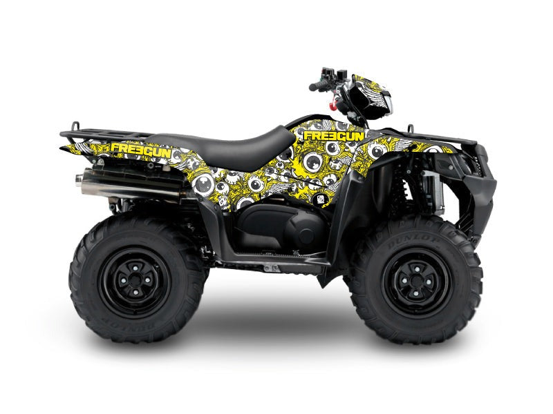 Chargez l&#39;image dans la visionneuse de la galerie, SUZUKI KING QUAD 400 ATV FREEGUN EYED GRAPHIC KIT YELLOW
