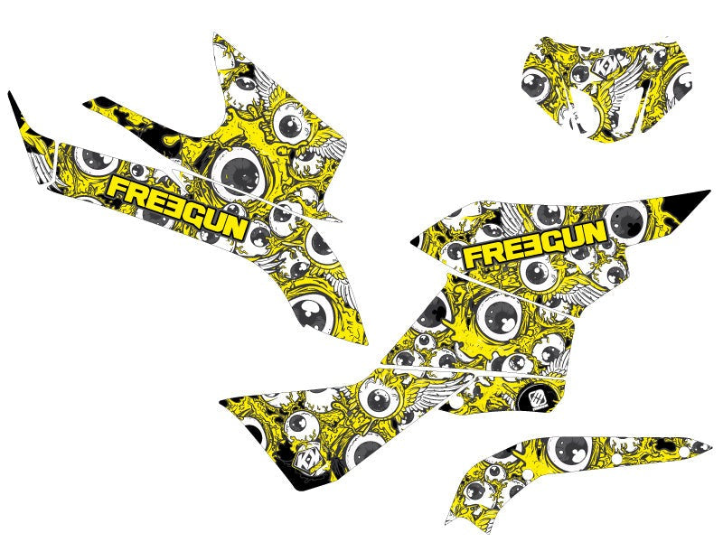 Chargez l&#39;image dans la visionneuse de la galerie, SUZUKI KING QUAD 500 ATV FREEGUN EYED GRAPHIC KIT YELLOW
