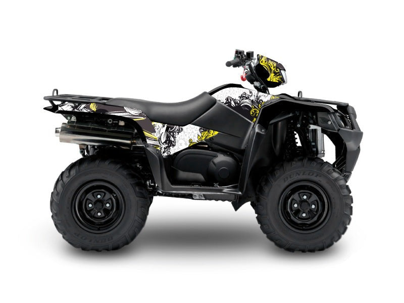 Laden Sie das Bild in Galerie -Viewer, SUZUKI KING QUAD 750 ATV TRASH GRAPHIC KIT BLACK YELLOW
