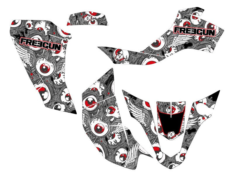 Chargez l&#39;image dans la visionneuse de la galerie, SUZUKI Z 50 ATV FREEGUN EYED GRAPHIC KIT GREY RED
