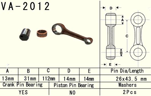 VESRAH CONNECTING ROD YAMAHA YFM 125 GRIZZLY '04-'13, YFM 125 HUNTER '05-'08, YFA 125 BREZZE '89-'04