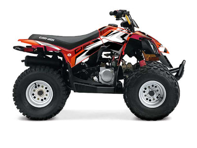Red spear-themed graphic kit for Can-Am DS 90 ATV