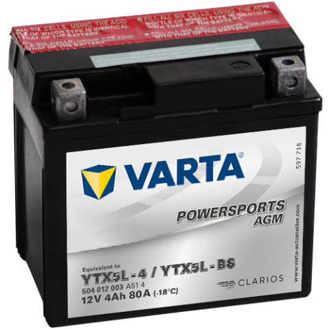 VARTA BATTERY 12V/4AH ATV MOTO LF, YTX5L-4/YTX5L-BS 